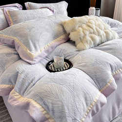 Cat-Like Feel | High-End Class a 250g Thickened Milk Velvet Four-Piece Set, Winter Warm Carved Flannel Bedding 4