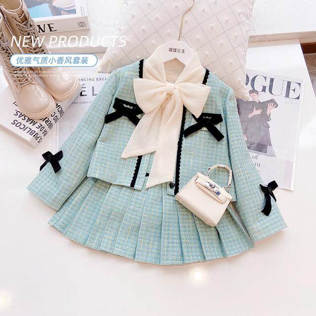 Girls suit autumn 2024 new medium and large children Korean style bow ...