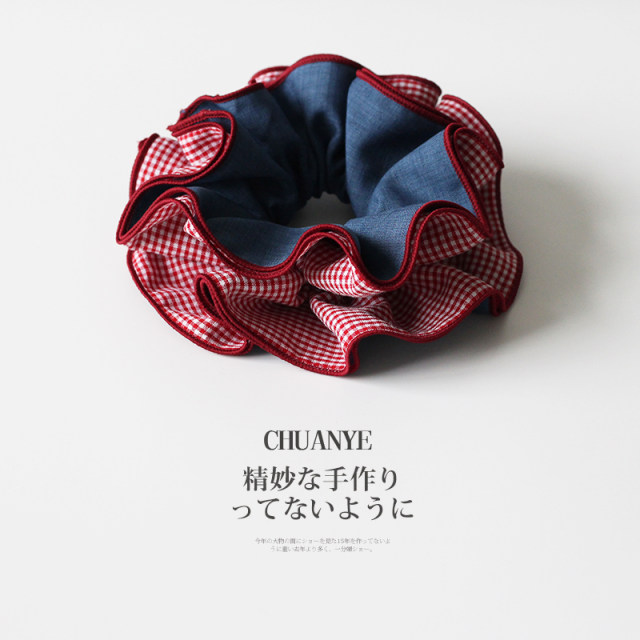 Kawano French double-layer plaid large intestine hair ring for women new fashion simple high elastic ponytail hair rope headband hair accessories