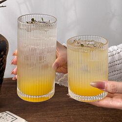 High-Quality Vertical-Striped Glass Cup, American Latte Coffee Cup, Juice Cup, Beverage Cup, Household Women's Milk Cup, Water Cup