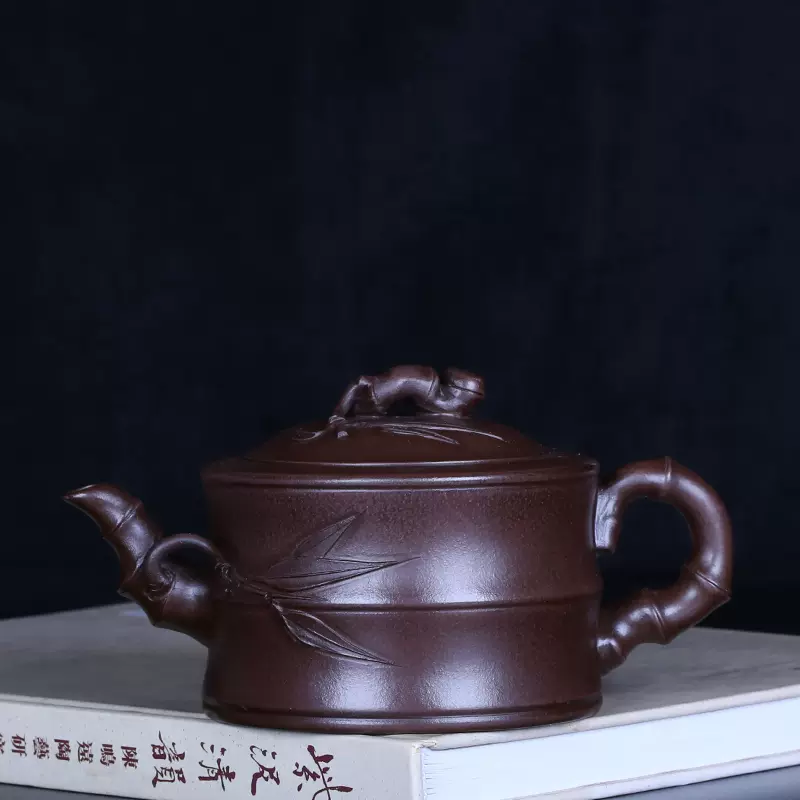 周桂珍全手工紫砂壺臺灣迴流老紫泥竹段茶壺宜興名家作品