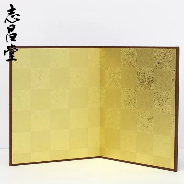 日本進口書法繪畫小尺寸屏風格子金花紋金色金箔紙屏風小擺件裝飾-Taobao