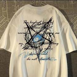 100% Pure Cotton American High Street Hip-Hop Trendy Brand Five-Pointed Star Short-Sleeved T-Shirt for Men and Women, Summer Youth T-Shirt