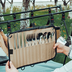 
Portable outdoor tableware storage bag stainless steel tableware hanging bag travel storage bag cooking camping equipment bag