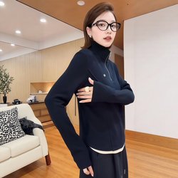 Fake Two-Piece Color-Block Half-Zip Stand Collar Sweatshirt for Women 2025 Autumn and Winter Plus Size Fashionable Loose-Fitting Slimming Top