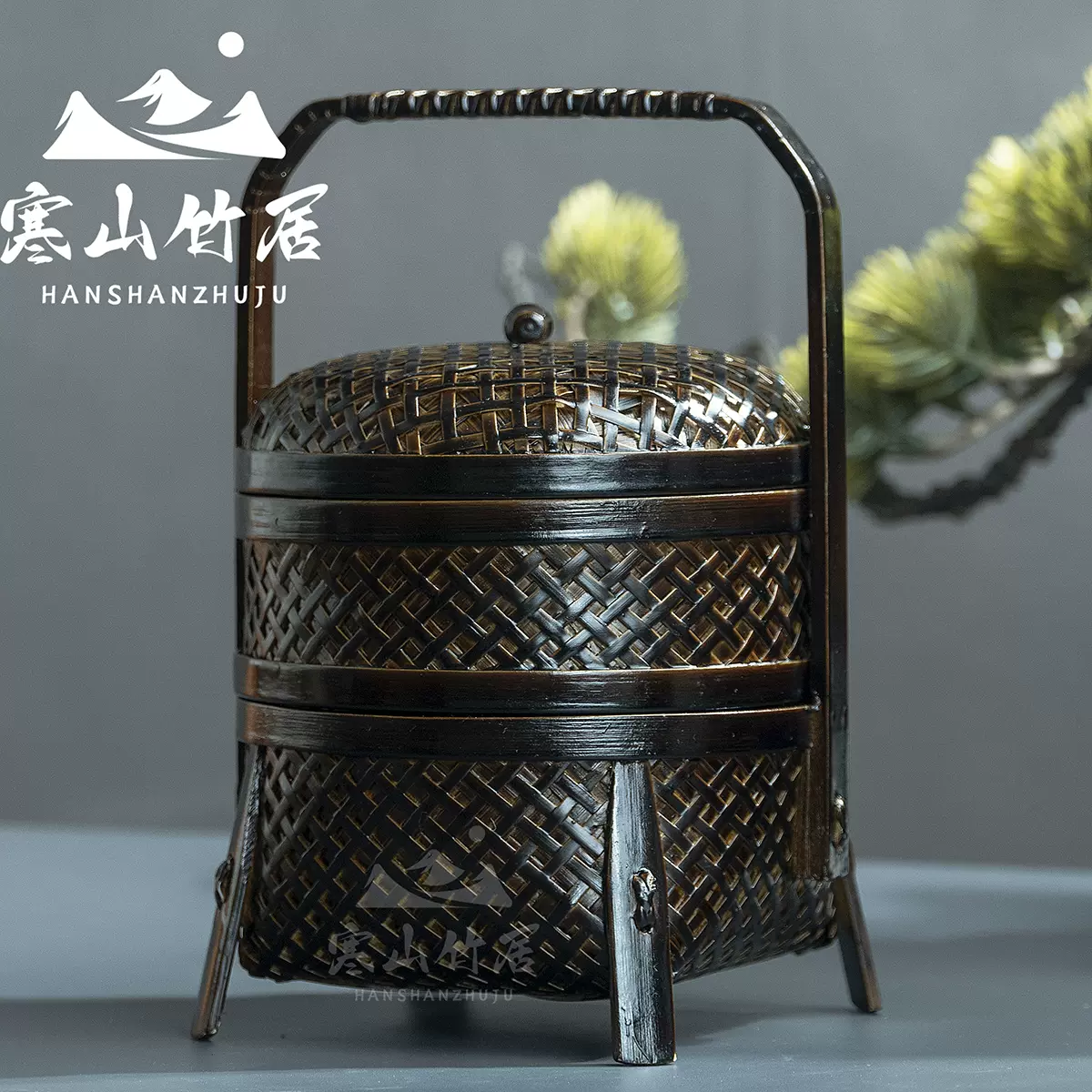 邱峰竹编邱师傅竹木TH004纯手工编织大漆四脚双