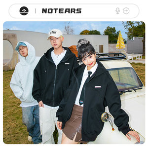 NOTEARS 连帽小短款卫衣宽松美式金属开衫潮牌落肩上衣 男女同款