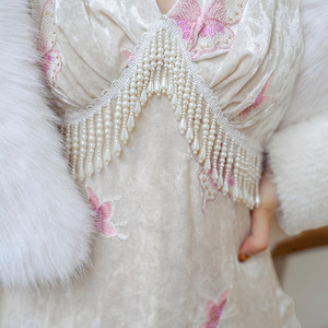 
Original <Mermaid Song> Chinese style retro velvet embroidered pearl chain high-waisted modified cheongsam dress