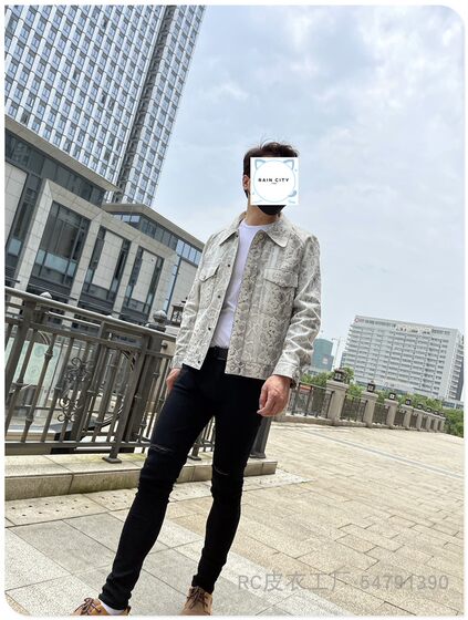 
RC European goods D family style pure imported Turkish python pattern sheepskin wide-angle collar denim jacket leather jacket raglan sleeves