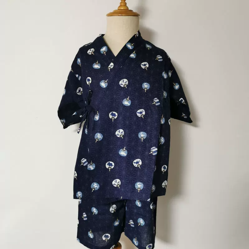 日本兒童甚平客供竹節織全棉夏季和風浴衣日式套裝男