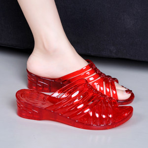 
Crystal slippers, transparent slippers, jelly slippers, non-slip height increasing shoes, high-profile mother's shoes, outer wear home slippers, non-slip