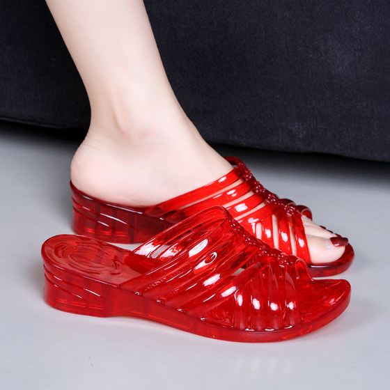 
Crystal slippers, transparent slippers, jelly slippers, non-slip height increasing shoes, high-profile mother's shoes, outer wear home slippers, non-slip