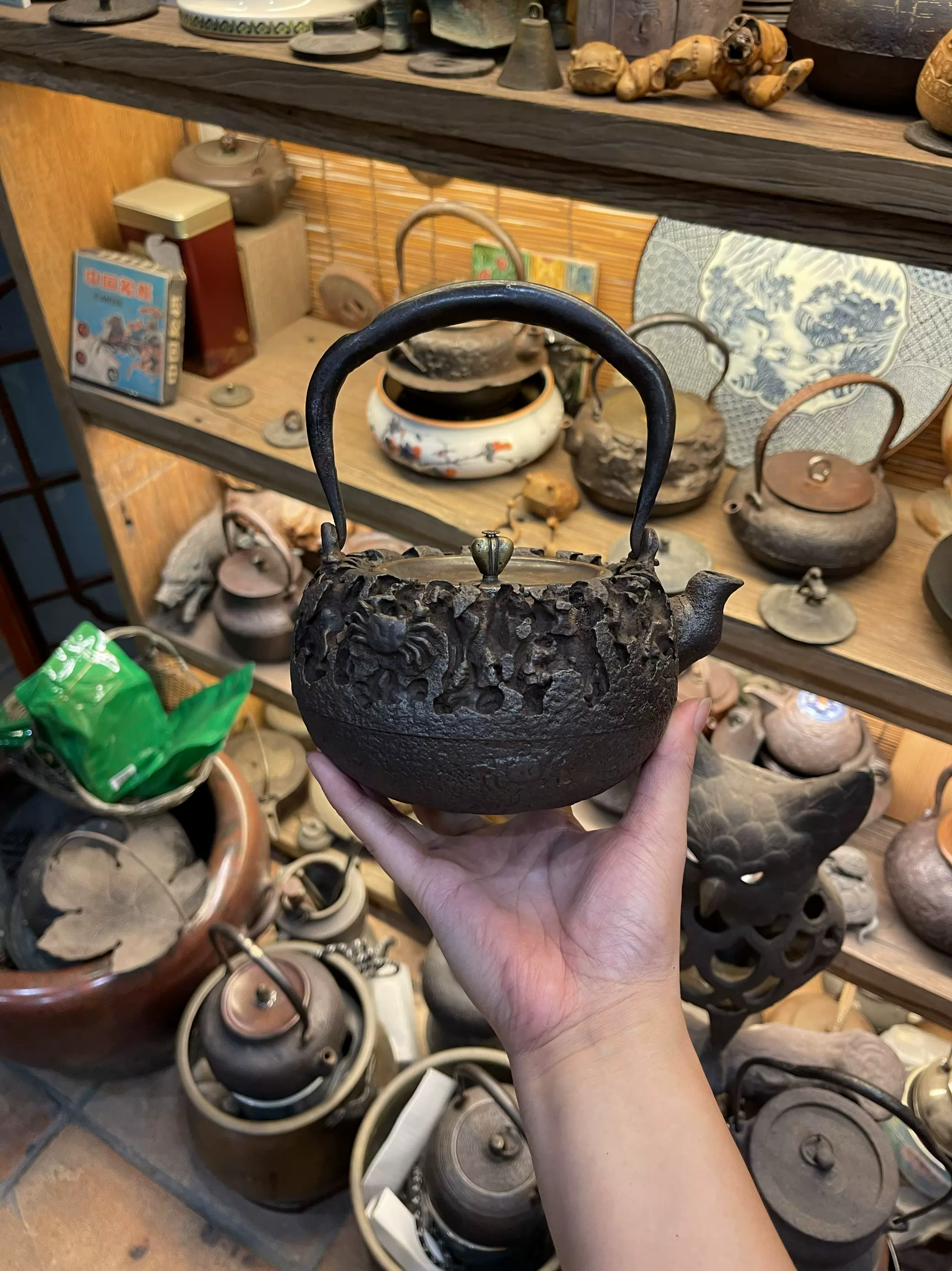 赤字超特価，格安 時代 「月に雁の図」 龍文堂造 鉄瓶