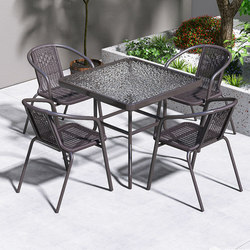 Outdoor Table and Chairs with Umbrella, Rattan Chair Three-Piece Set, Outdoor Chairs, Open-Air Terrace Leisure Balcony Waterproof and Sun-Resistant Courtyard Table and Chairs