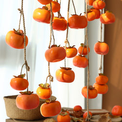 Artificial Persimmon Bunch with Frost Wall Hanging Decoration, Autumn-Themed Fruit Ornament for Restaurant, Home, and Living Room Decor