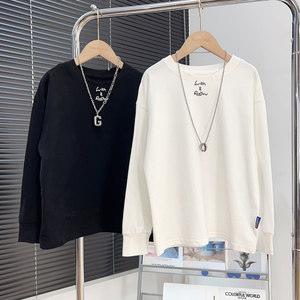 
Boys' T-shirt 2026 spring clothing for older children, pure cotton long-sleeved bottoming shirt, Korean style children's white western-style inner top