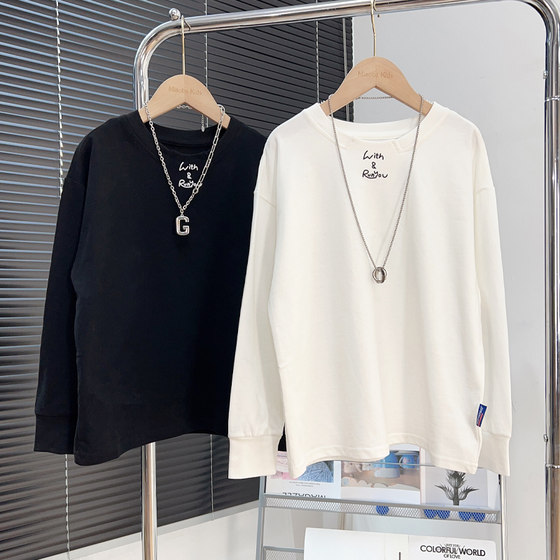 
Boys' T-shirt 2026 spring clothing for older children, pure cotton long-sleeved bottoming shirt, Korean style children's white western-style inner top