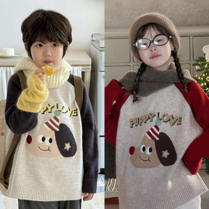 
G+ children's clothing children's cartoon color block sweater winter thickened knitted sweater for boys and girls trendy 6839