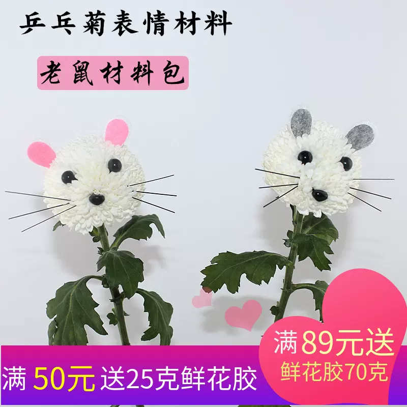 老鼠套装乒乓菊diy表情材料玩偶笑脸花束卡通动物表情花店用品