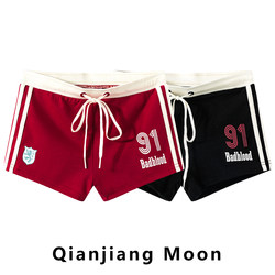 Hot Girl Letter Print Color-Block High-Waisted Casual Shorts for Women, New Summer Style with Drawstring Elastic Waist, Wide-Leg Outerwear Hot Pants