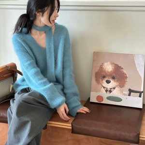 
LAMC丨New imitation mink V-neck scarf sweater women's autumn and winter sweater high-end lazy long-sleeved top loose