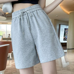 Gray Sports Shorts for Women, Summer Thin Style, Loose Fit, Suitable for Home and Outdoor Wear, Casual High-Waisted Straight-Leg Running Shorts, Pure Cotton, Knee-Length