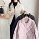Autumn and winter new female light loose warm padded jacket large size fat MM lapel diamond -shaped grid pressure line small cotton jacket jacket