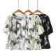 Ink printing waist-hugging strap buckle chiffon age-reducing shirt summer large size loose belly-covering short-sleeved versatile top