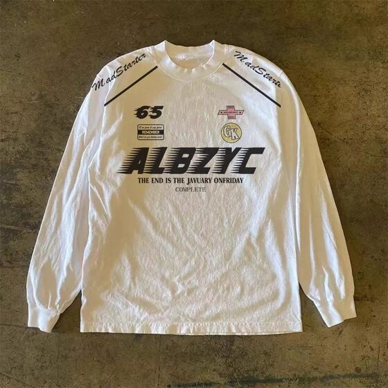 
Overseas orders are tail goods ~ Withdrawal of foreign trade Hong Kong style pure cotton round neck hiphop print long-sleeved T-shirt for men and women versatile trend