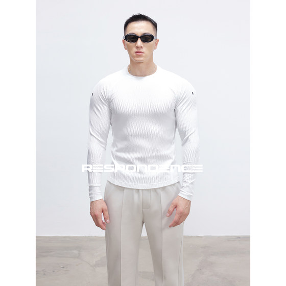 
RESPONDENCE Autumn mesh elastic tight sports T-shirt men's long-sleeved training and fitness clothes