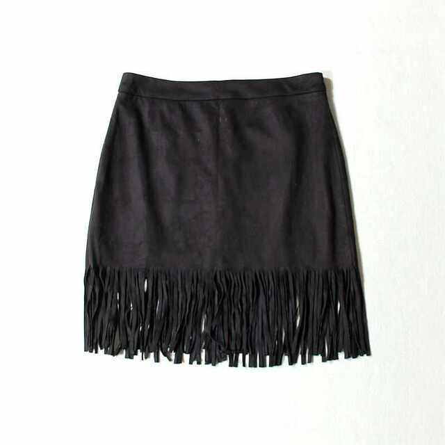 Skirt hem tassels with inner waist side zipper suede spring and autumn winter style fashion sexy foreign trade original M14