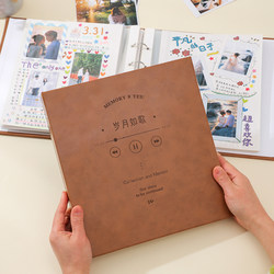 Hand-Rolled Leather Self-Adhesive Loose-Leaf Photo Album for Couples DIY Laminated Photo Polaroid Souvenir Album Family Photo Album