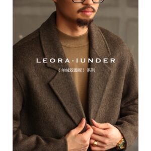 
Large size double-sided cashmere light mature wind woolen coat men's winter loose casual old money mid-length wool coat