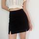 
Large size double slit black skirt 2025 summer fat mm slim high waist slim hip A-line skirt short skirt for women