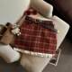 College style hip-hugging A-line skirt plus size autumn and winter sweet hottie patchwork lace plaid skirt retro woolen skirt