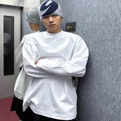 Fujiyama Versatile Heavyweight American-Style Letter Embroidery Small Neckline Long-Sleeve T-Shirt Top for Men, Spring and Autumn Inner Layer Base Shirt