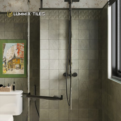 Handmade Nanyang retro relief 3D tiles solid color dark green tiles kitchen bathroom shoe cabinet light luxury