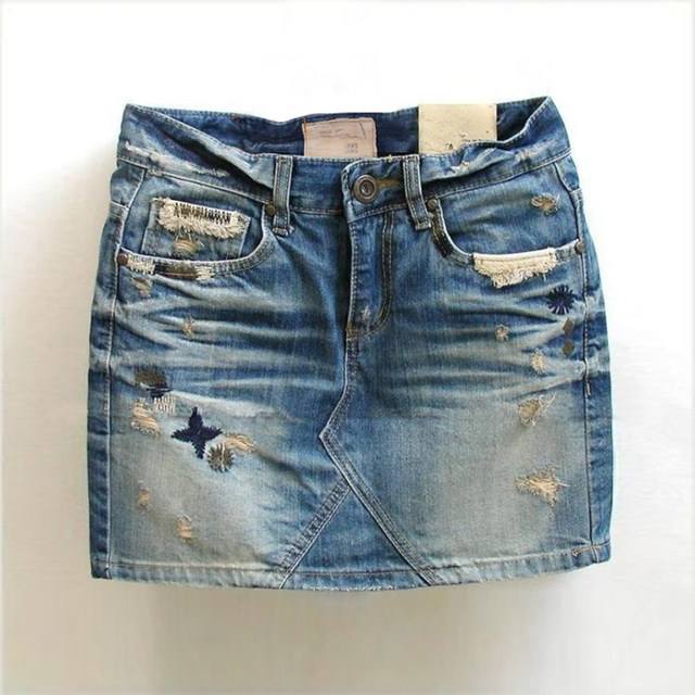 Korean purchasing agent LOLITA women's summer hip-pack half-body denim skirt pure cotton casual old embroidered short skirt without lining
