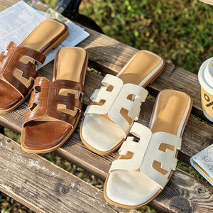 
JUNJUN fashionable genuine leather H slippers, classic and versatile, relaxed high-end sandals