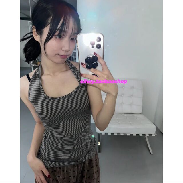 eihey U-neck halter neck pinstripe slim fit new sexy hot girl simple versatile base pair with vest women
