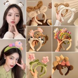 Korean Style Kawaii Cute Girl Hair Clip Autumn and Winter Plush Cartoon Headband Sweet Girl Hair Accessory for Washing Face