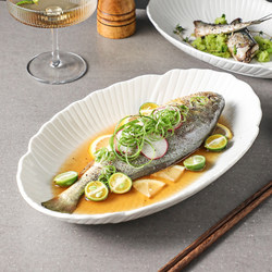 Ceramic Pure White Fish Plate, High-End Household Steamed Fish Plate, Grilled Fish Large Plate, New Dish Plate, Oval Plate