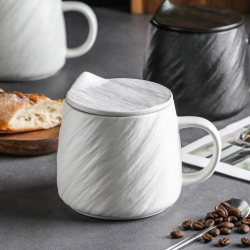 Casual Large-Capacity Ceramic Mug, Coffee Cup, Tea Cup, Drinking Cup, Water Cup, Milk Cup with Lid, Dust-Proof Cup