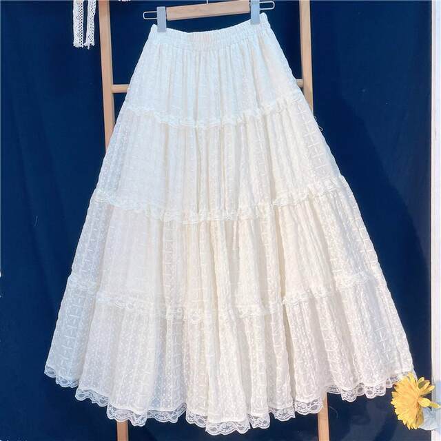 Super long skirt quality early spring lace skirt gentle sweet heavy industry embroidery layered cake skirt women's big skirt