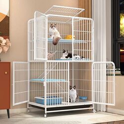 Cat Cage with Extra Large Free Space for Home Use, Indoor Three-Story Cat House with Integrated Toilet, Four-Season Cat Cage Villa Cat Nest