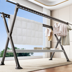 Foldable Floor-Standing Clothes Drying Rack for Balcony, Indoor and Outdoor Use, Retractable Clothes Hanger, Quilt Drying Rack
