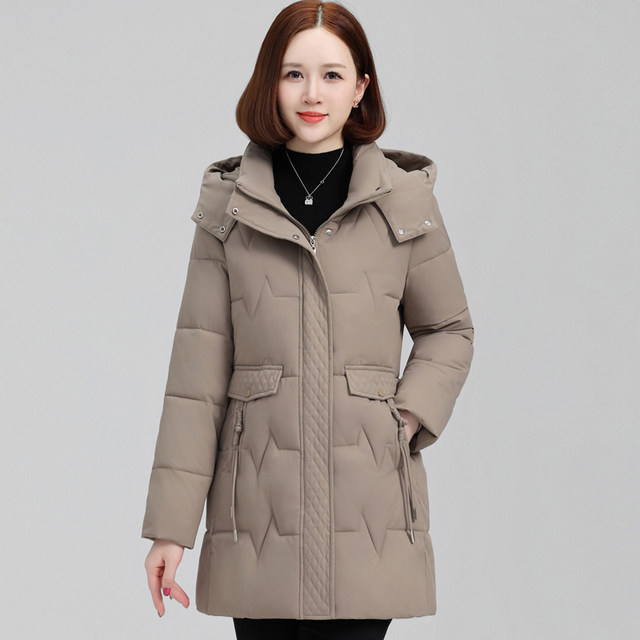 Mother's winter style cotton-padded coat, mid-length, middle-aged women's thickened autumn and winter coat, fashionable middle-aged and elderly down-padded coat
