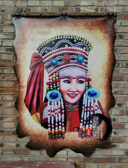 モンゴル革絵 チンギス・カン 民俗芸術 - 単一フレームプリント