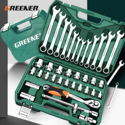 Green Forest 37-Piece Socket Wrench Tool Box Set, Complete Set for Auto Repair, Ratchet Car Maintenance and Repair Combination
