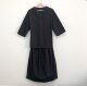 Sandy discount women's clothing, solid color, literary and 7-quarter sleeve waist-hugging dress, half-open plaid round neck drawstring full cotton skirt